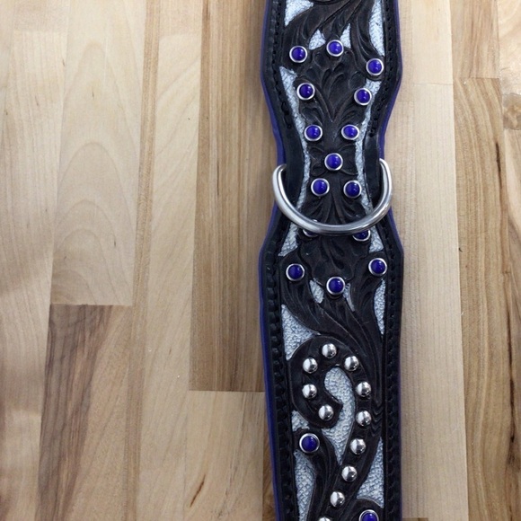 Madcow genuine leather contemporary dog collar handcraf black cerule blue silver - Picture 9 of 16